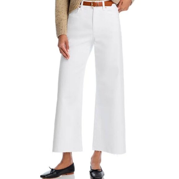 Womens Paige Anessa Crisp White Cropped Wide Leg Denim Jeans 24 - Picture 3 of 11